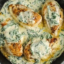 Creamy cheesy Chicken and Spinach in the pan