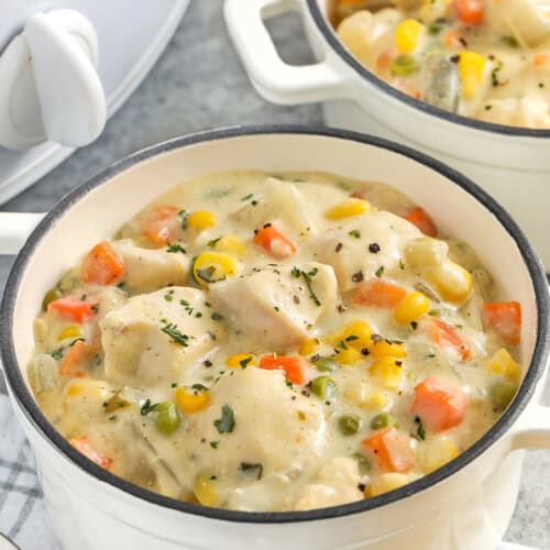bowls of Crock Pot Chicken Pot Pie