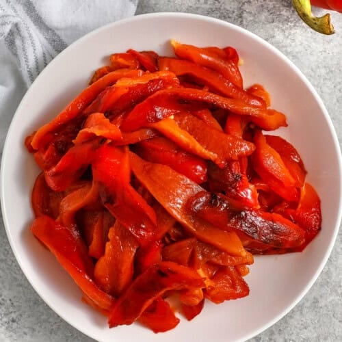 sliced Roasted Peppers on a plate