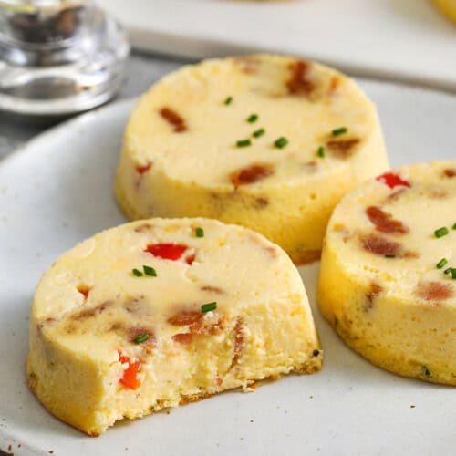 Copycat Starbucks Egg Bites on a plate with a bite taken out of one