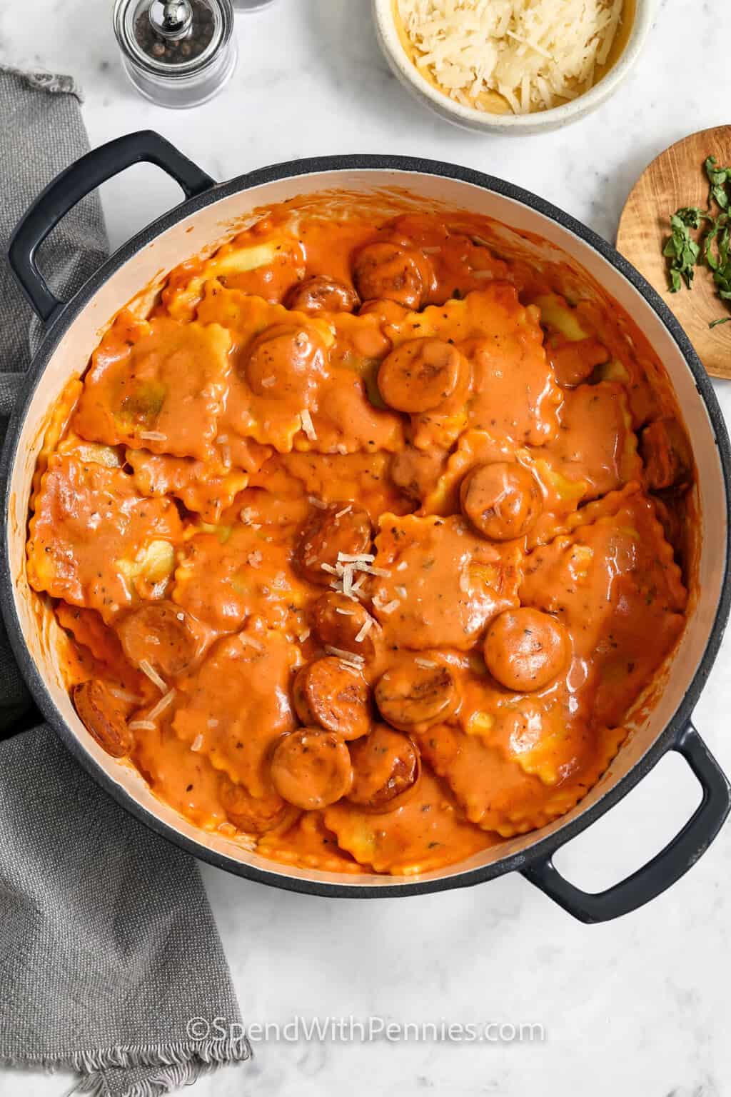 Ravioli with Tomato Cream Sauce - Spend With Pennies