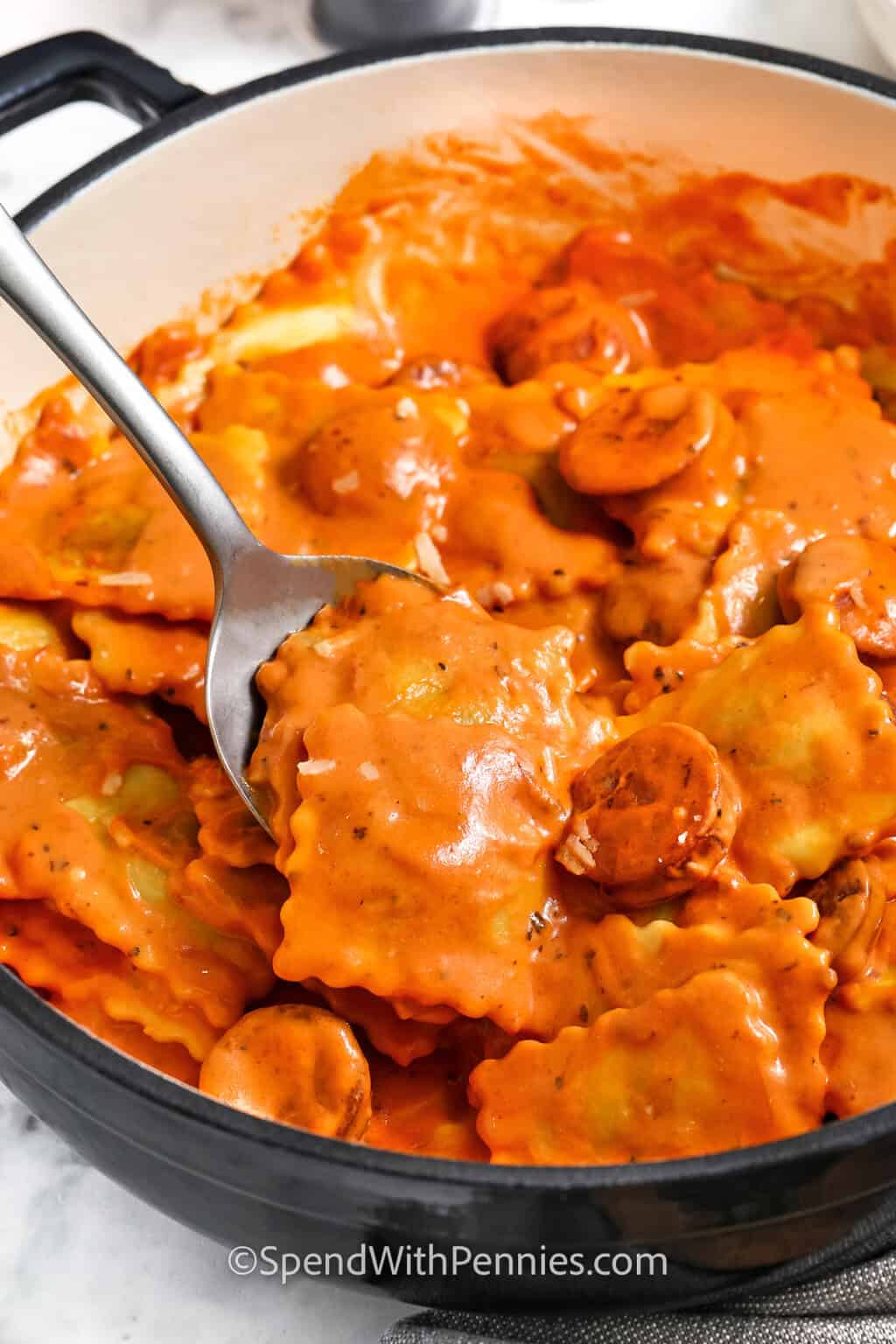 Ravioli with Tomato Cream Sauce