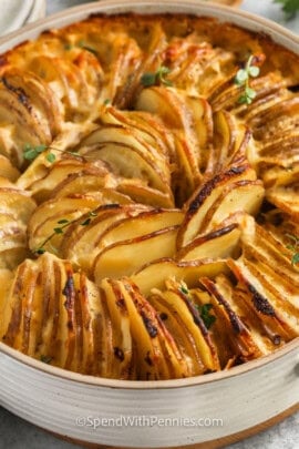 closeup of baked potatoes au gratin