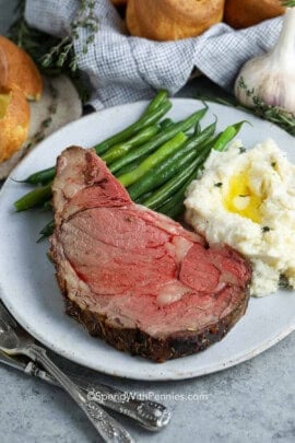plated slice of Prime Rib