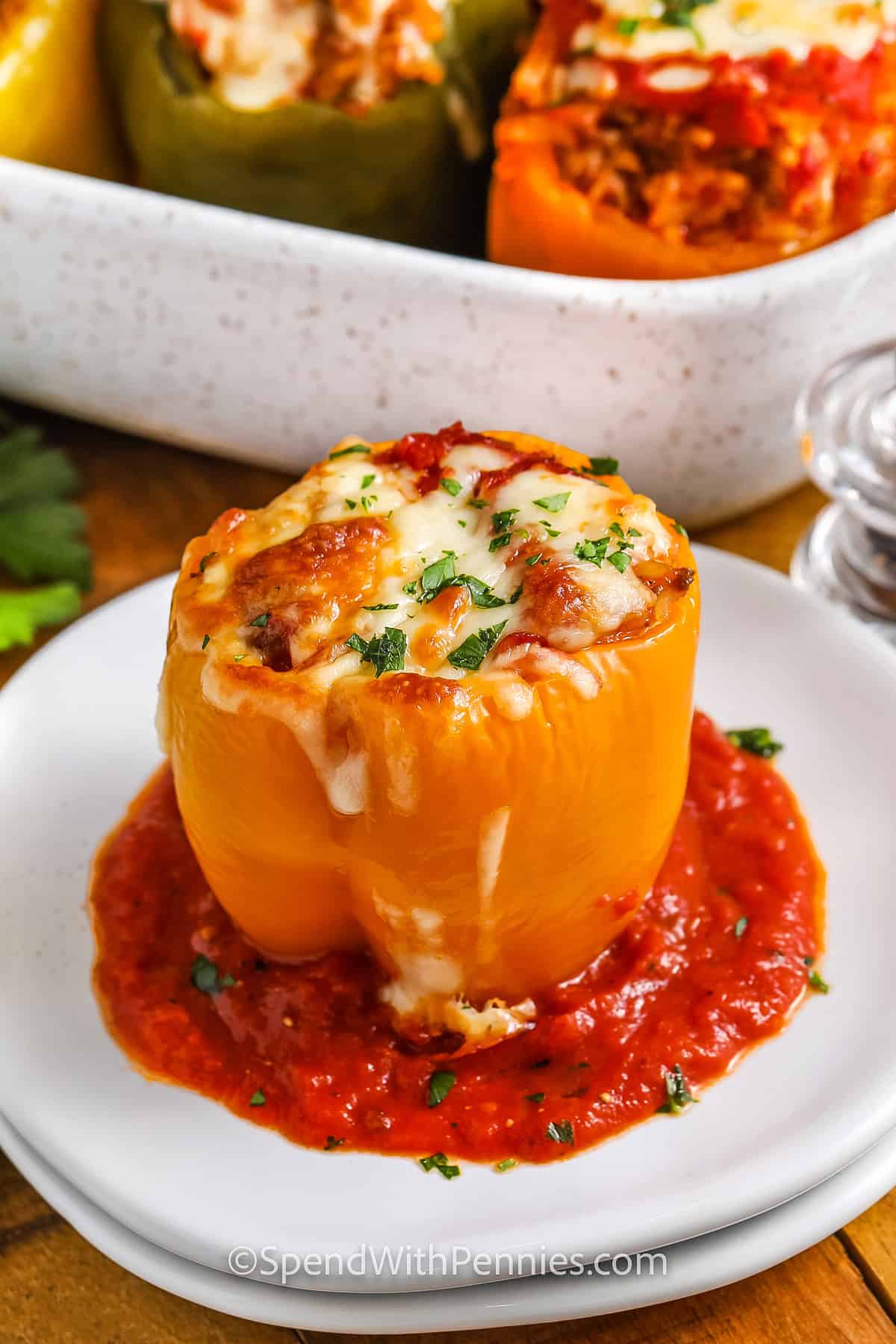 plated Stuffed Peppers with marinara