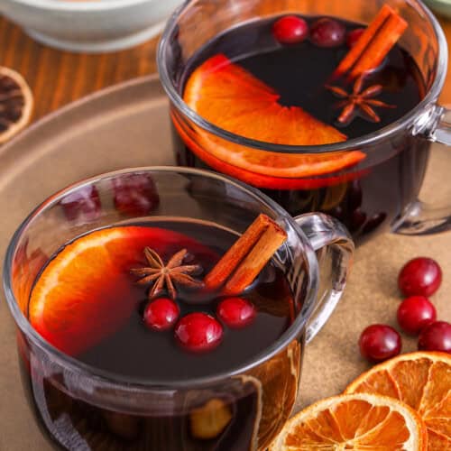 holiday Mulled Wine with cinnamon sticks