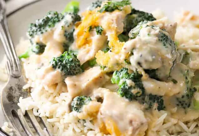 plated broccoli Chicken Divan on rice