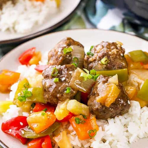 meatballs on a plate with rice