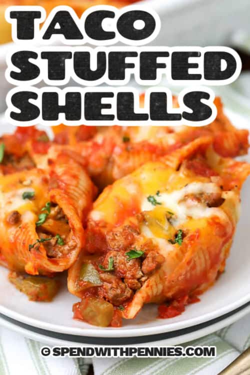 plate of Taco Stuffed Shells with a title