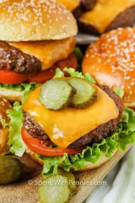 Air Fryer Hamburgers with cheese and pickles