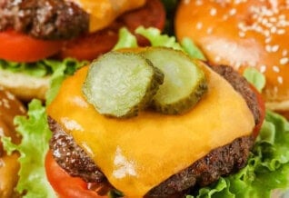 Air Fryer Hamburgers with cheese and pickles