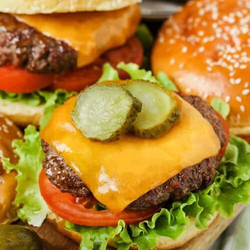 Air Fryer Hamburgers with cheese and pickles