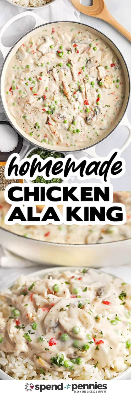 Chicken ala King in the pot and plated with a title