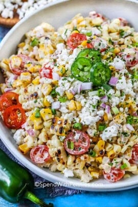 mixed mexican corn salad in a bowl