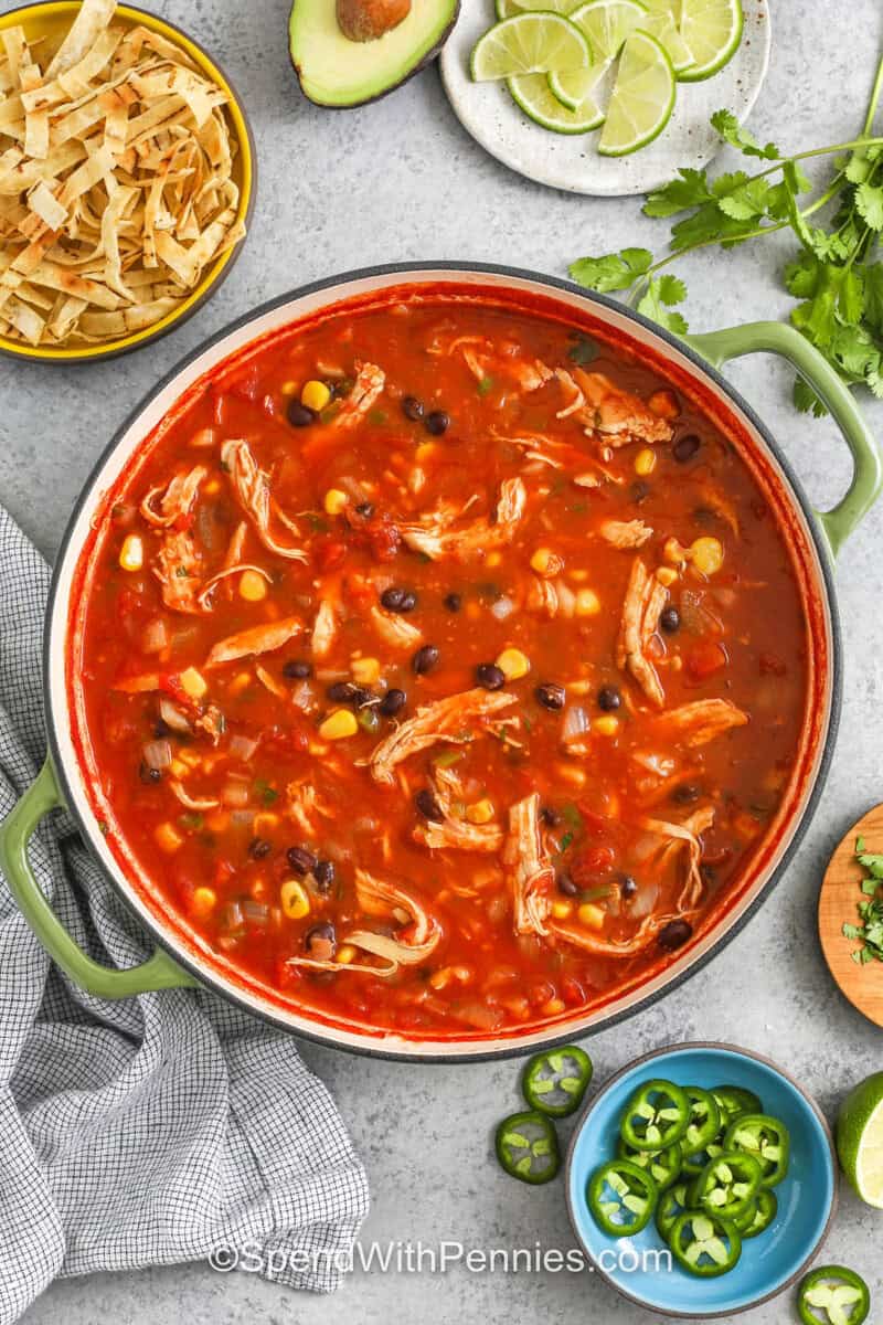chicken tortilla soup top view