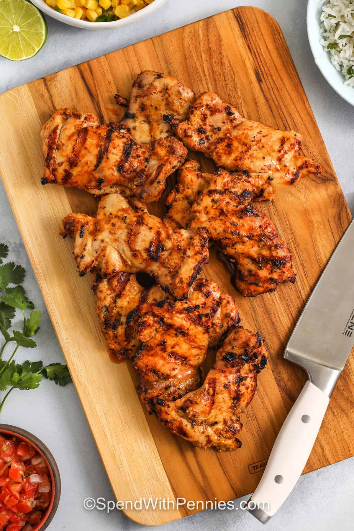 Copycat Chipotle Chicken on a cutting board