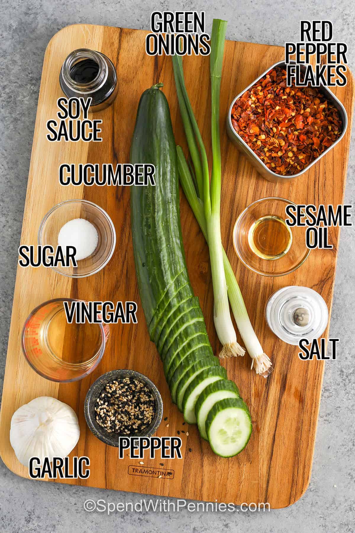 labelled ingredients for asian cucumber salad
