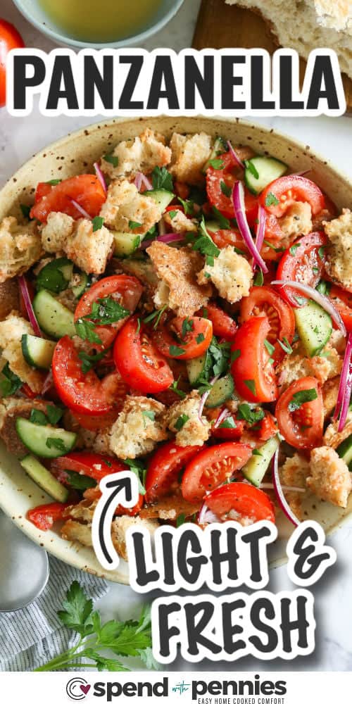 panzanella salad with writing