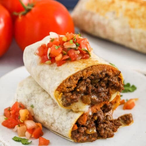 plated slices of Beef Burrito Recipe