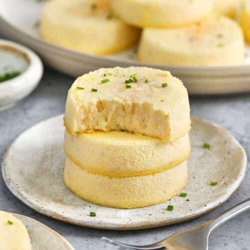 stack of Cottage Cheese Egg Bites with a bite taken out of one