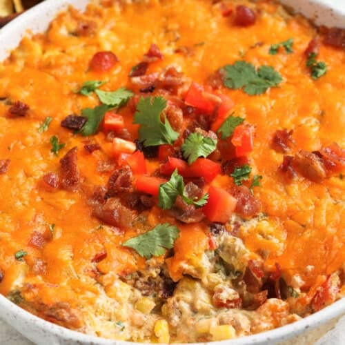 close up of baked Creamy Baked Corn Dip