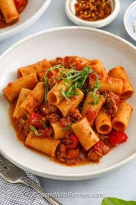 plated Italian Sausage Pasta
