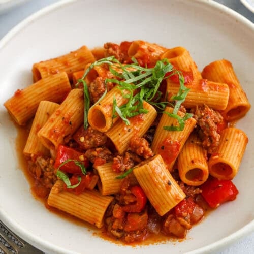 plated Italian Sausage Pasta