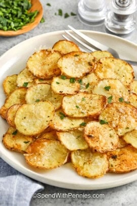 plate of crispy Oven Baked Potato Slices