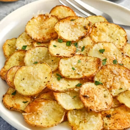 plate of crispy Oven Baked Potato Slices