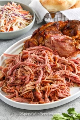close up of juicy Pulled Ham on a plate