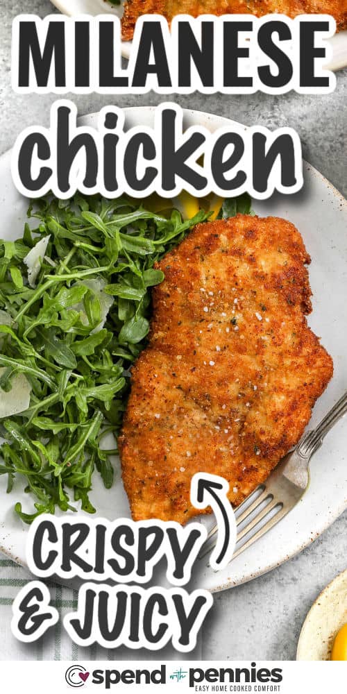 crispy and juicy Chicken Milanese with writing