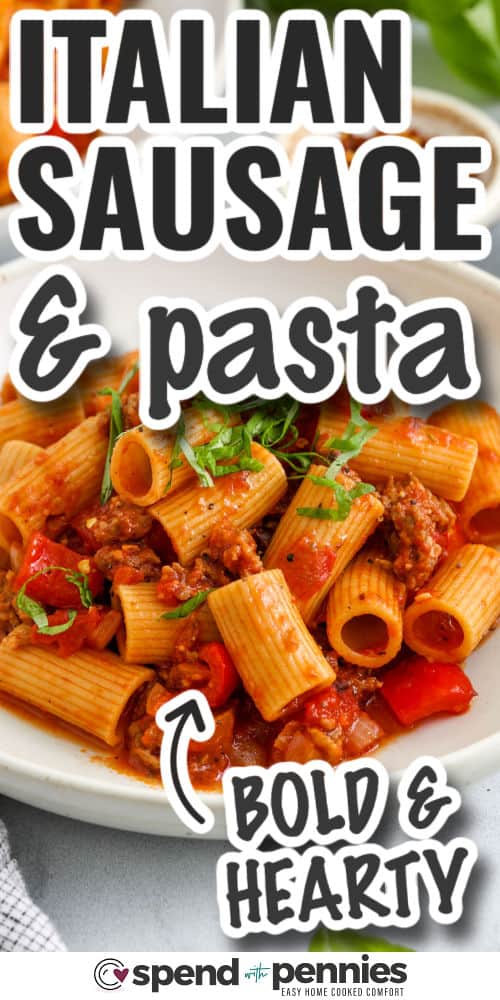Italian sausage pasta brings bold, delicious flavors straight to your table. With salty sausage, sautéed onions and tomato sauce, it's a real crowd. Throw in your favorite pasta and add vegetables if you want - it's easy to make your own pasta. Sprinkle cheese and herbs to double the amount. This is comfort food and is always welcomed by the dining table. #spendwithpennies Bold and hearty pasta with sausage