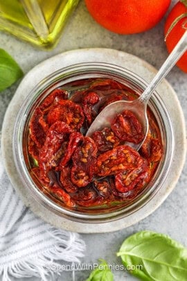 top view of plated Sun Dried Tomatoes