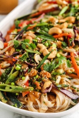 dish of Sesame Ginger Chicken Noodle with cashews