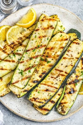 slices of tender Grilled Zucchini on a plate