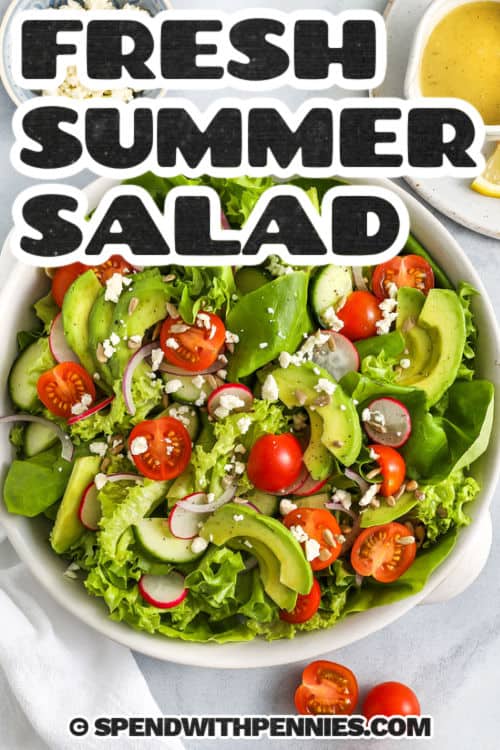 Fresh Summer Salad with tomatoes and avocados and a title