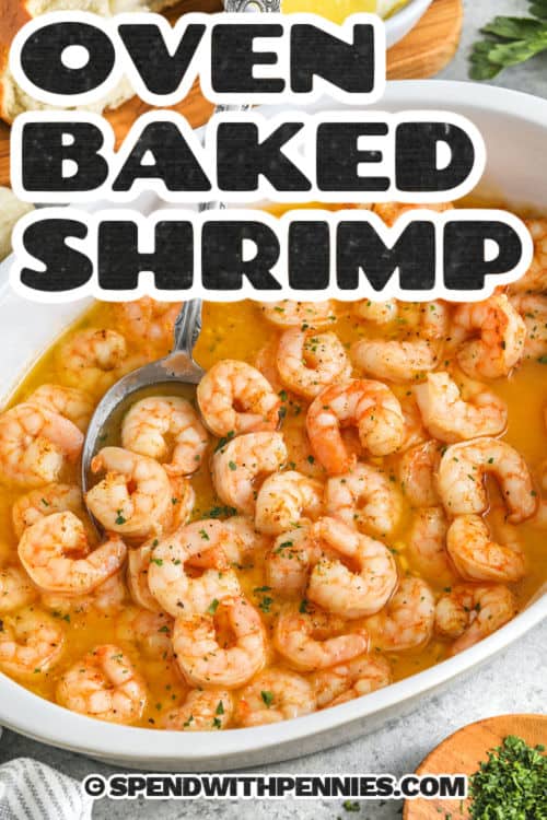 This baked shrimp is full of garlicky goodness and bakes up tender with just a few simple steps. The oven garlic butter seeps into every bite, making it perfect for busy nights or casual get-togethers. With this baked shrimp recipe, you get flavor without the fuss. Serve it with crusty bread or over pasta to soak up every drop. It’s one of those dishes you’ll want to come back to again and again. #spendwithpennies Oven Baked Shrimp with a title