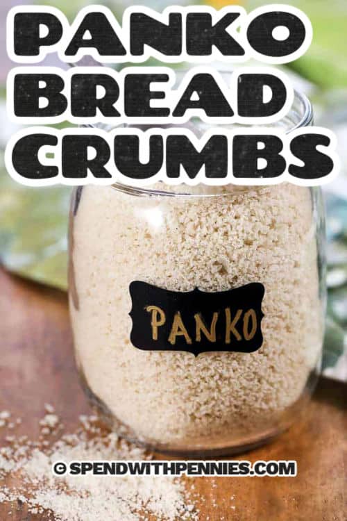 simple Panko Bread Crumbs in a jar with label and a title