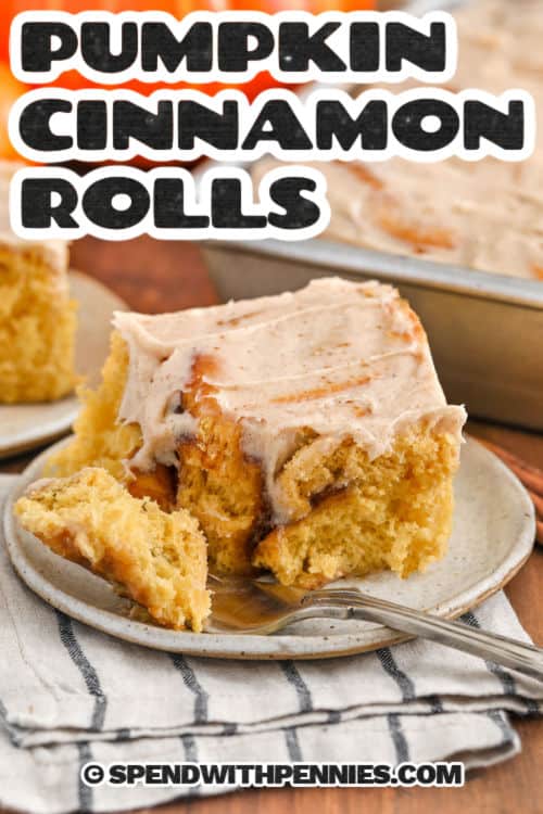 plated Pumpkin Cinnamon Rolls with a title