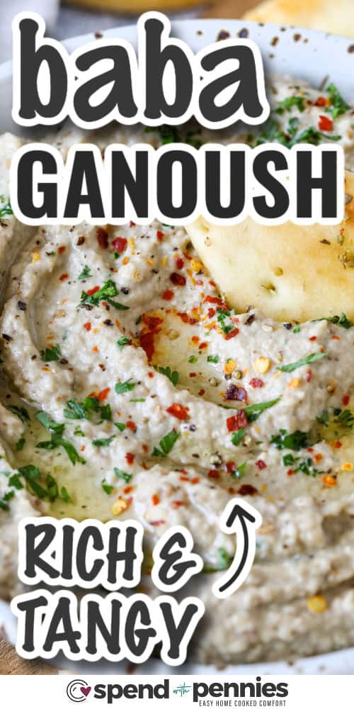 rich and tangy Easy Baba Ganoush with writing