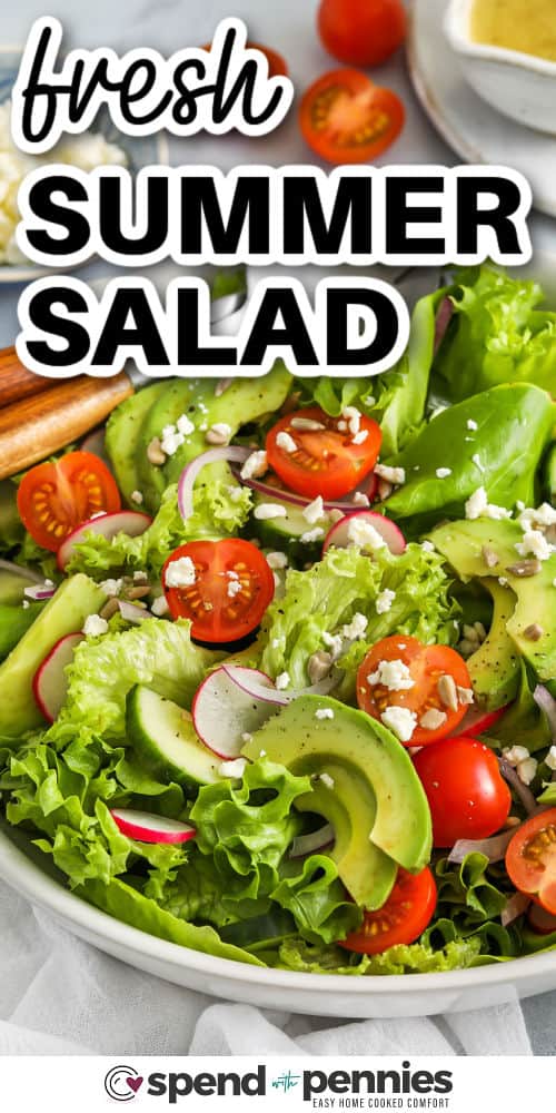 Fresh Summer Salad with avocado with a title
