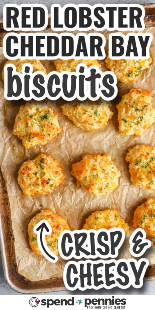 crisp and cheesy Red Lobster Cheddar Bay with writing