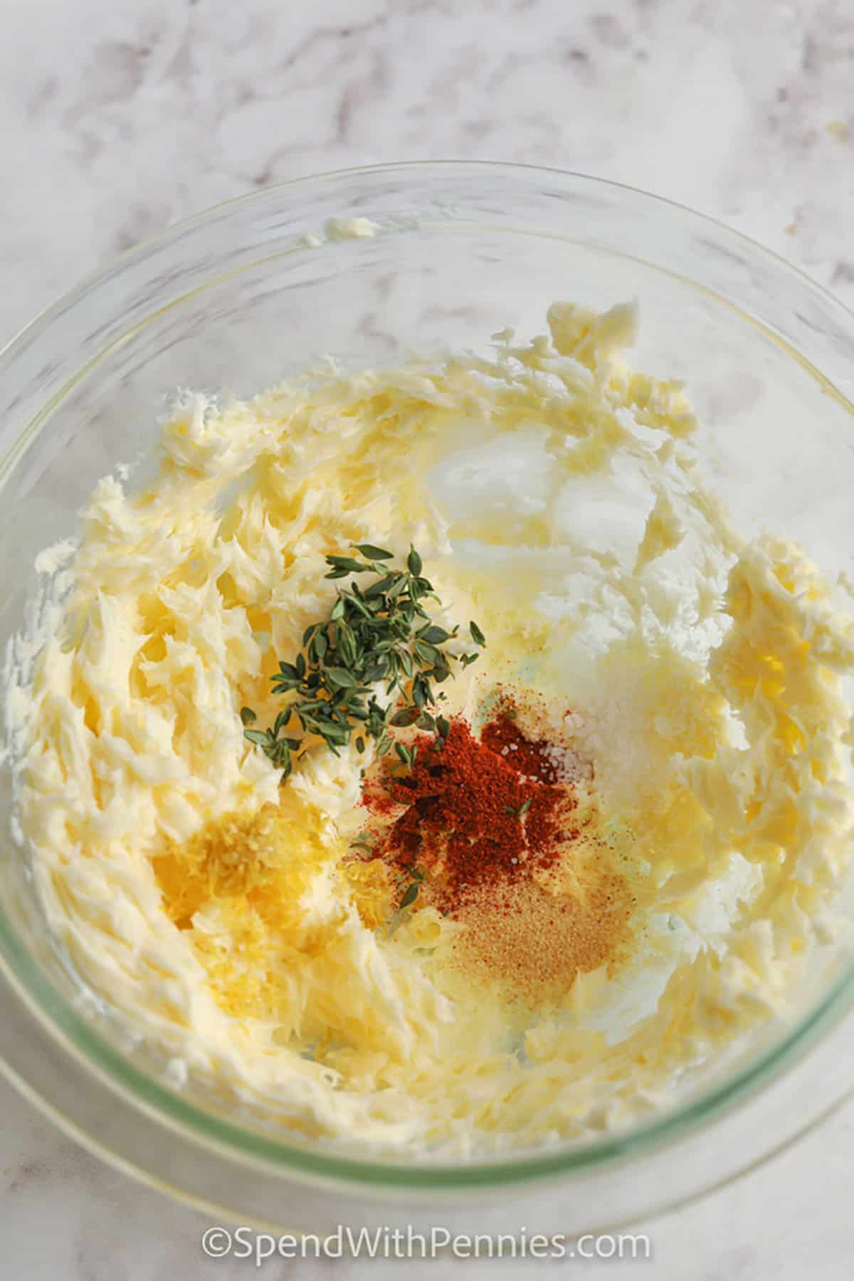 adding seasonings to butter to make Steak Butter