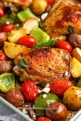 sheet pan of Greek Sheet Pan Chicken