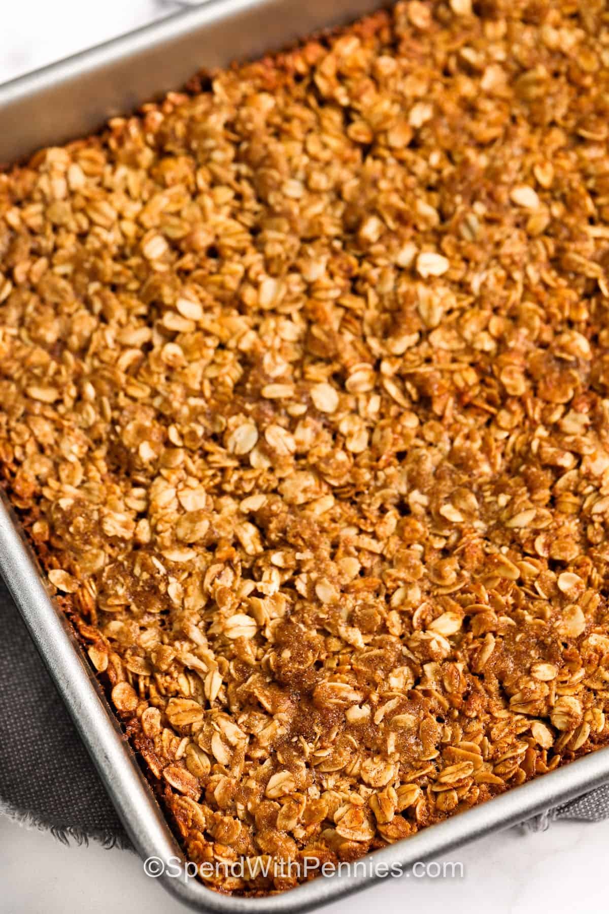 Brown Sugar Baked Oatmeal baked in a pan