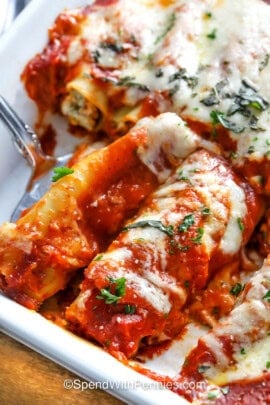 cheesy Cheese Cannelloni pasta in a dish
