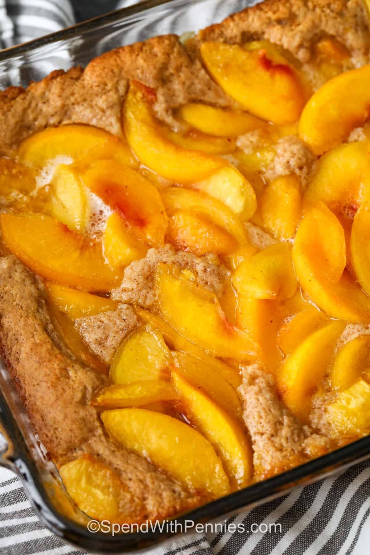 baked Peach Cobbler in a dish