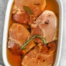 Pork Chop Brine in a dish before cooking