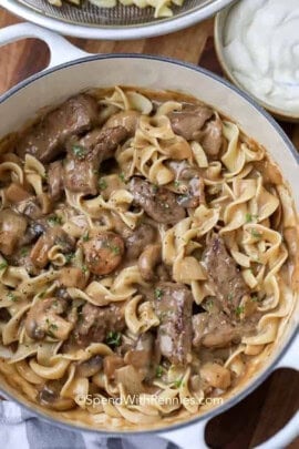 Beef Stroganoff with egg noodles