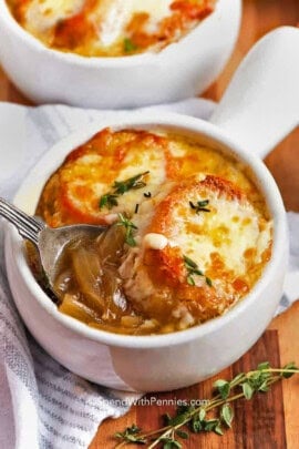 cheesy French Onion Soup in bowls